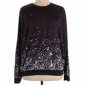 Pixie Lady Blk Blouse Long Sleeve Star Snow Night